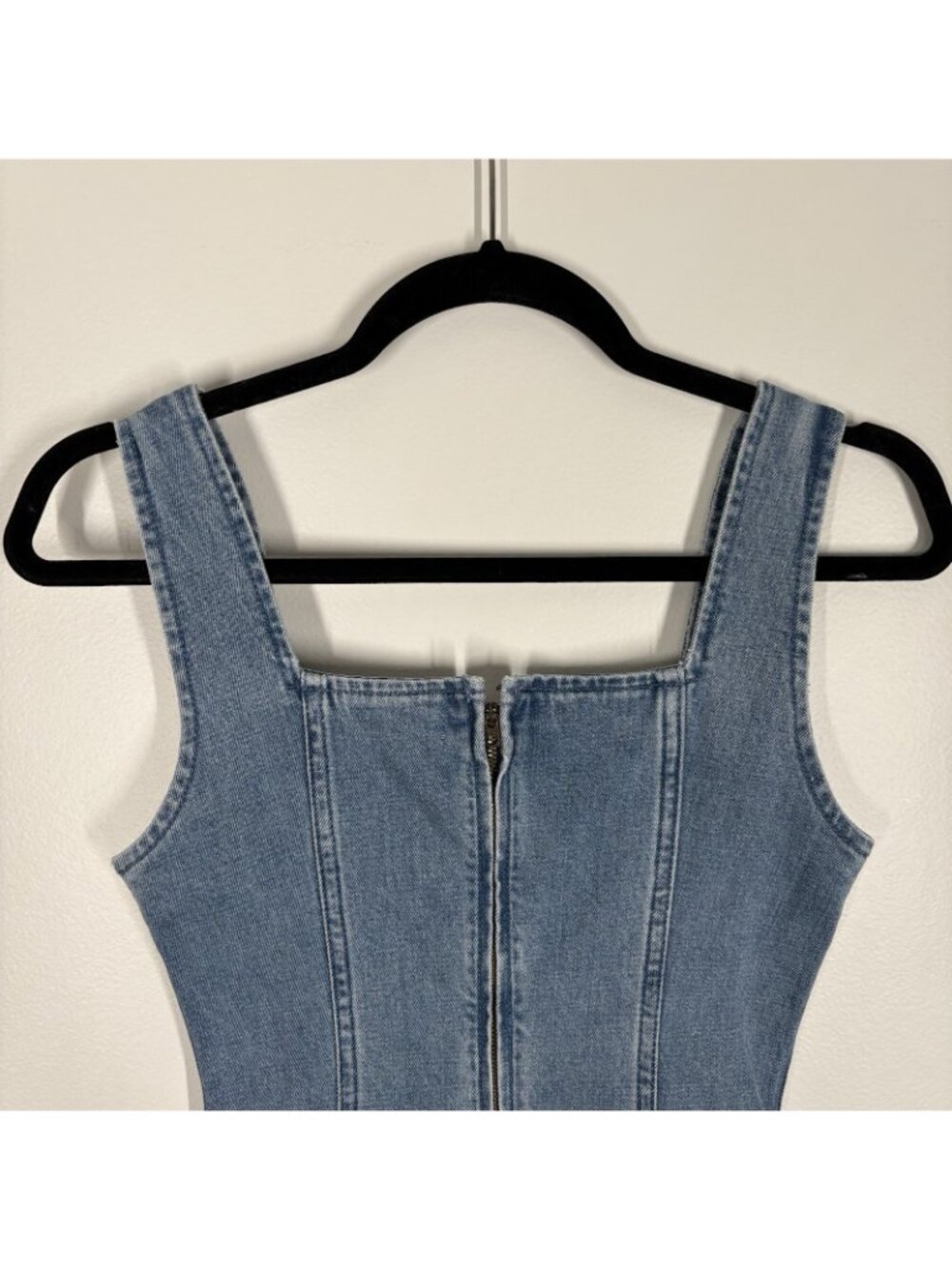 Abercrombie & Fitch XS Blue Denim Sleeveless Square Neck Column Midi Dress NWT - Picture 12 of 13